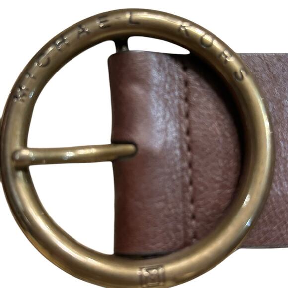 Michael Kors Women’s XL brown Leather Belt with Burnished Gold Buckle & Trim - Picture 1 of 9